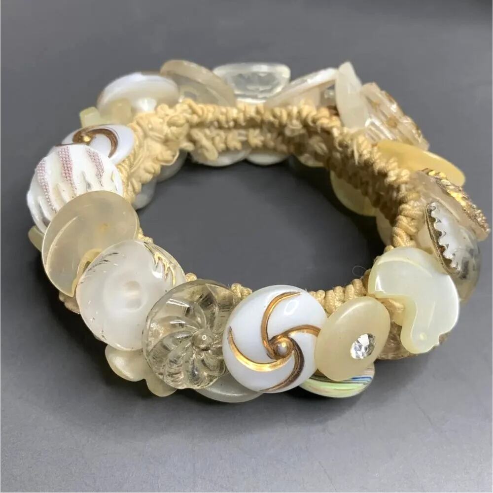 Handcrafted Vintage Glass Mother of Pearl Button Bracelet Victorian Style